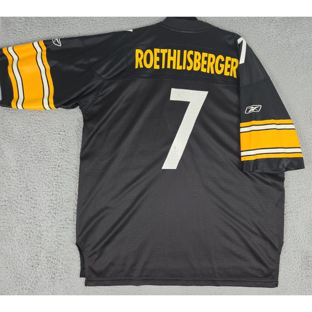 VTG Reebok Jersey Ben Roethlisberger #7 Pittsburgh Steelers Mens XL 52 2XL Black